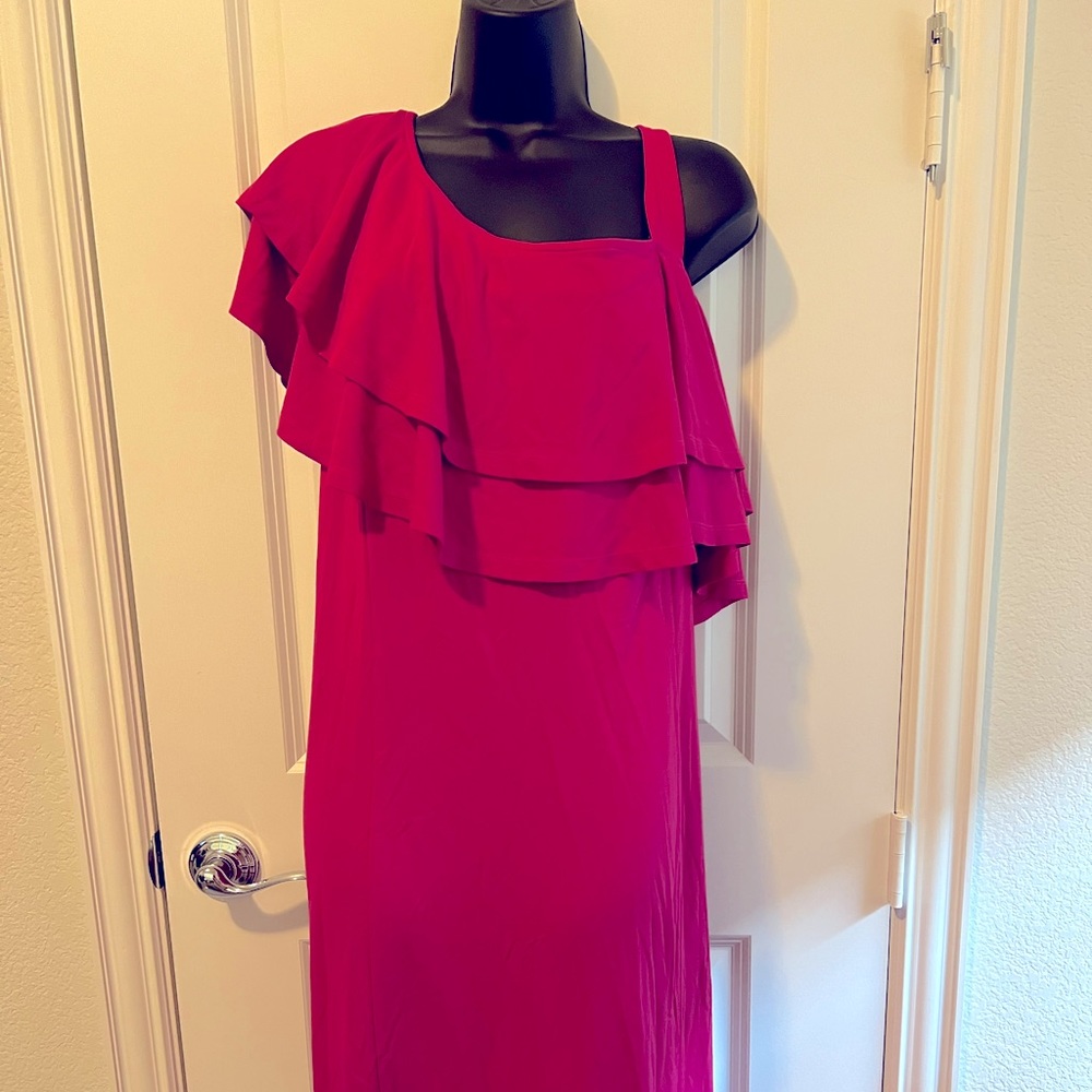 Pink, mid length, on/off shoulder dress